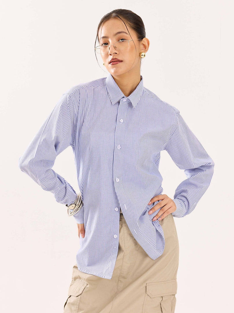 Blue & White Striped Poplin Shirt