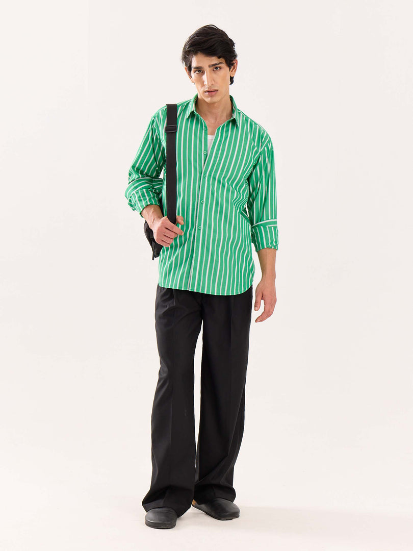 Green Striped Poplin Shirt
