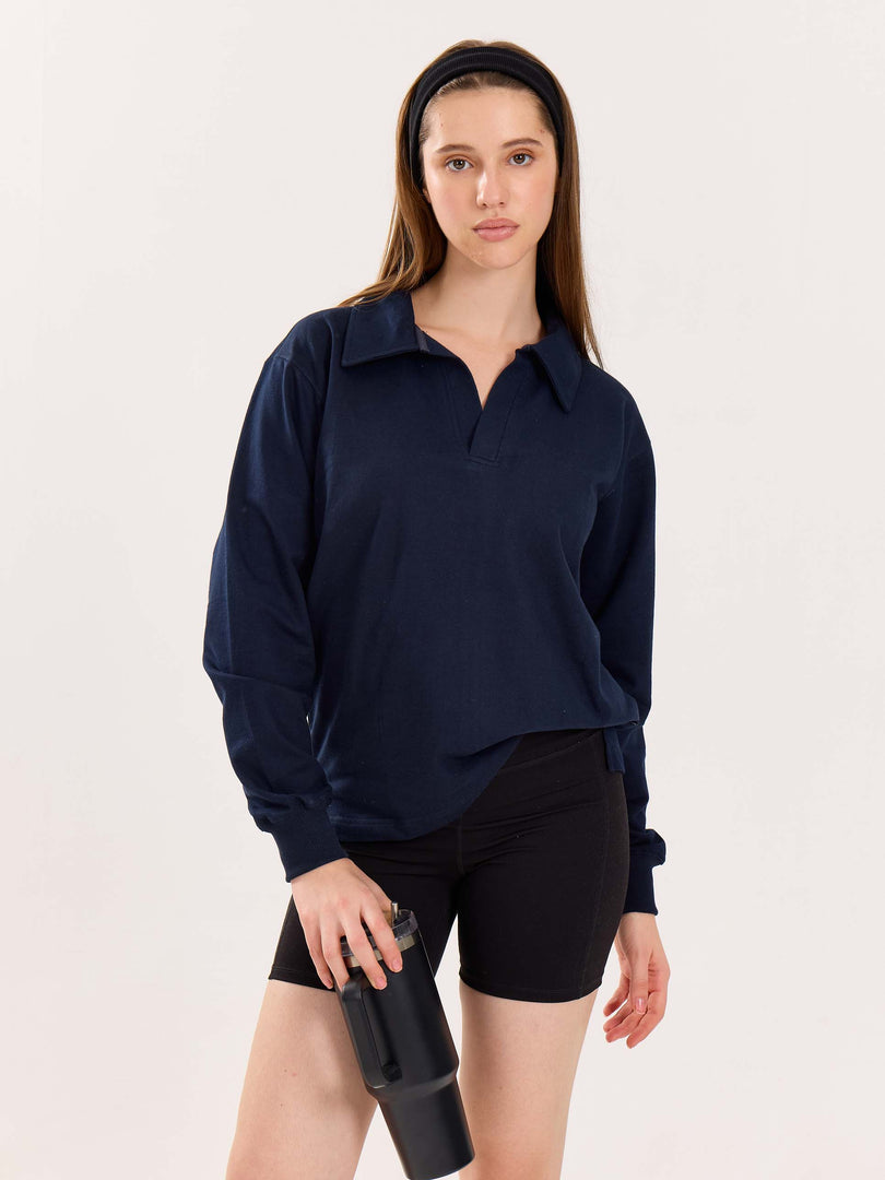 Navy Blue Terry Polo Tee