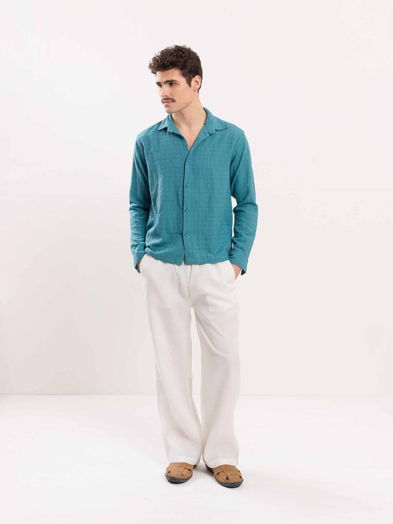Teal Blue Textured Holiday Shirt