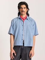 Load image into Gallery viewer, Dark Blue Checkered Cropped Shirt