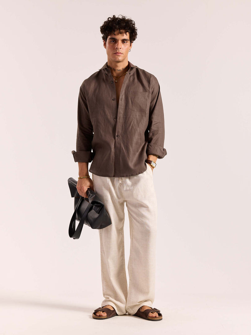 Dark Brown 60s Lea Linen Shirt