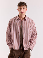 Load image into Gallery viewer, Brown &amp; Pink Seersucker Oversized Cropped Shirt