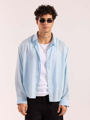 Sky Blue Linen Cropped Shirt