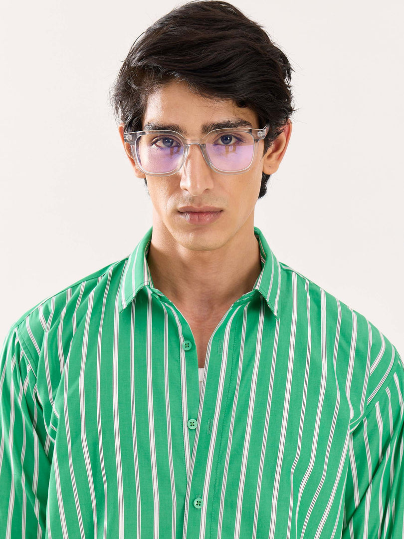 Green Striped Poplin Shirt