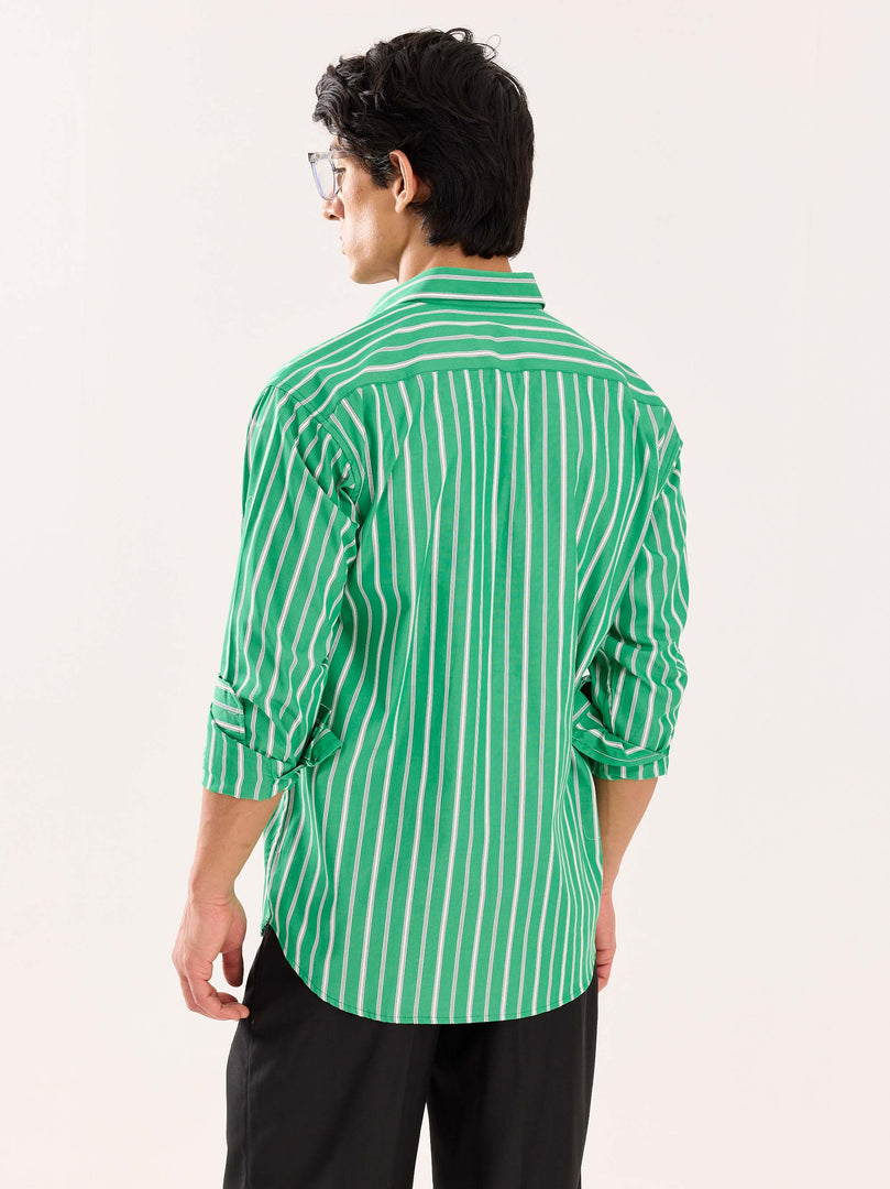 Green Striped Poplin Shirt