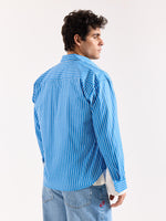 Load image into Gallery viewer, Cyan Blue Striped Poplin Oversized Shirt