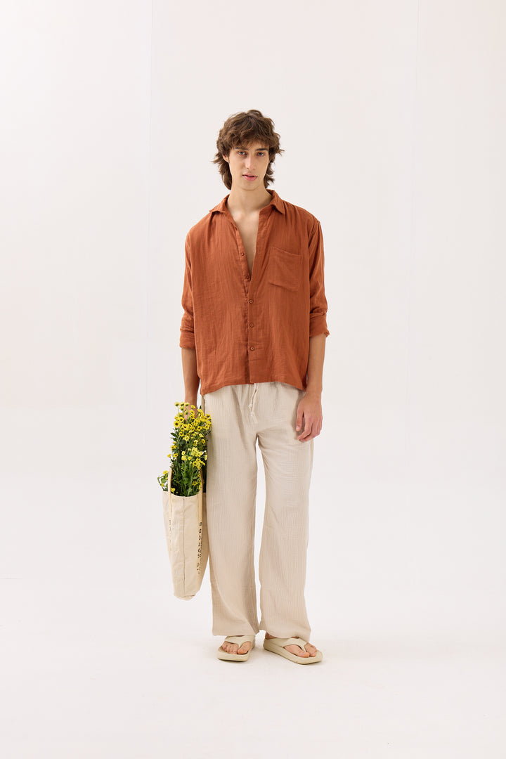 Rust Gauze Holiday Shirt
