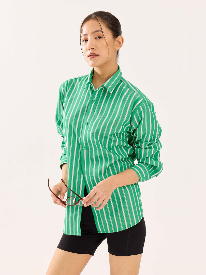 Green Striped Poplin Shirt
