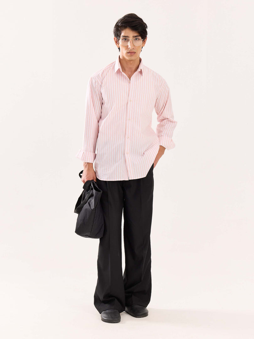 Peach & White Striped Poplin Shirt