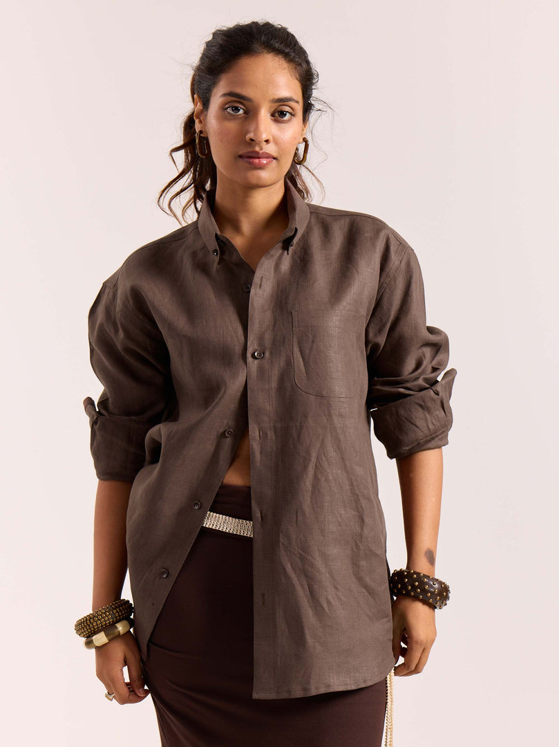 Dark Brown 60s Lea Linen Shirt