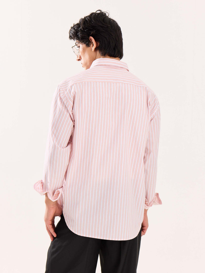 Peach & White Striped Poplin Shirt