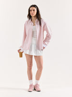 Load image into Gallery viewer, Light Pink Striped Contrast Collar Oversized Shirt