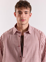 Load image into Gallery viewer, Brown &amp; Pink Seersucker Oversized Cropped Shirt
