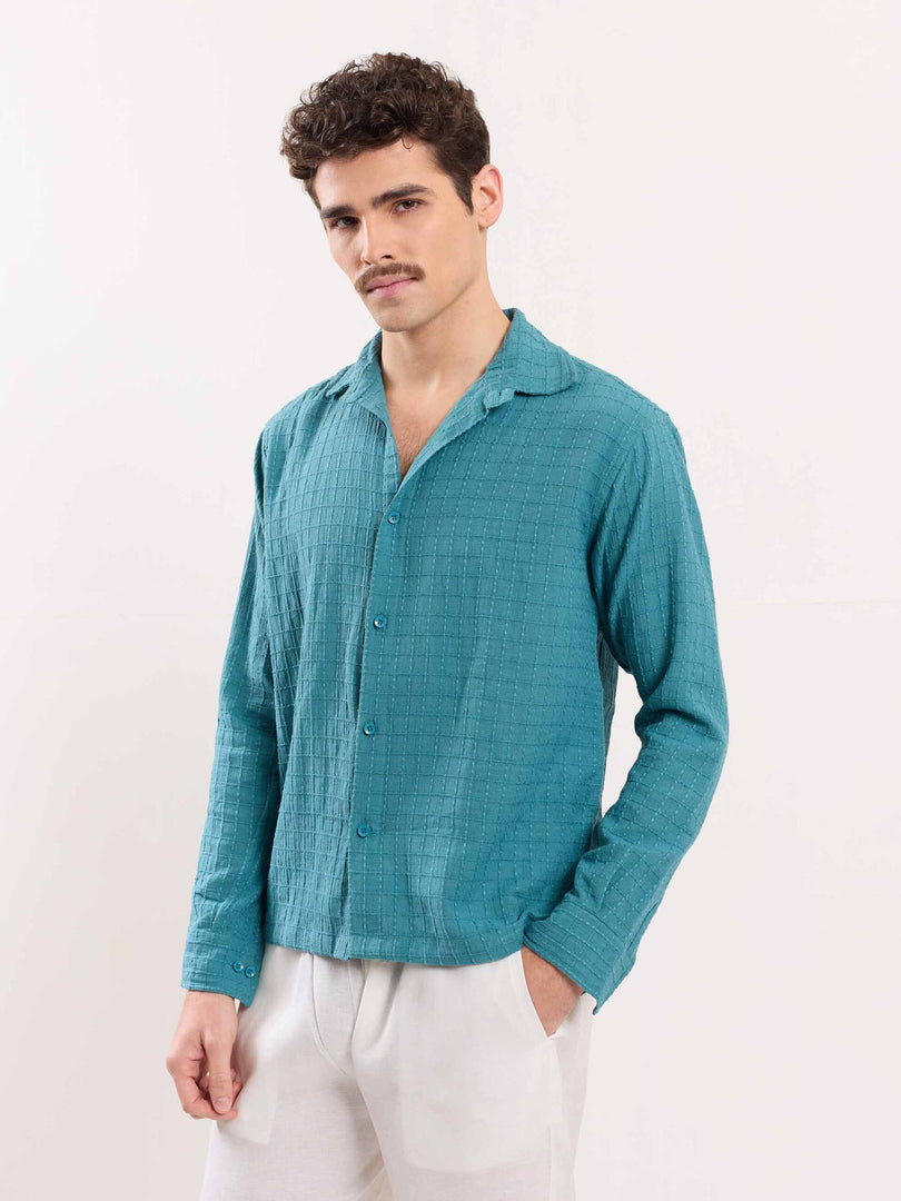 Teal Blue Textured Holiday Shirt