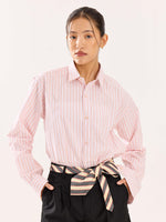 Load image into Gallery viewer, Peach &amp; White Striped Poplin Shirt
