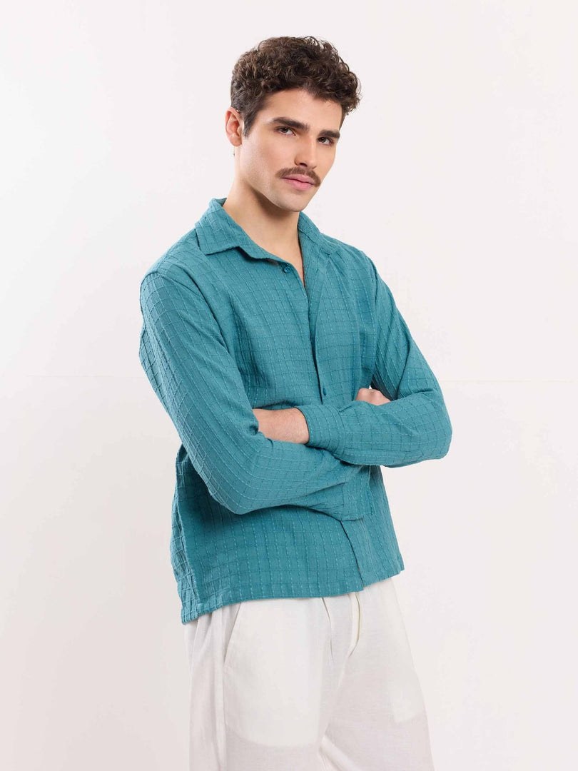 Teal Blue Textured Holiday Shirt