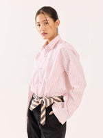 Load image into Gallery viewer, Peach &amp; White Striped Poplin Shirt
