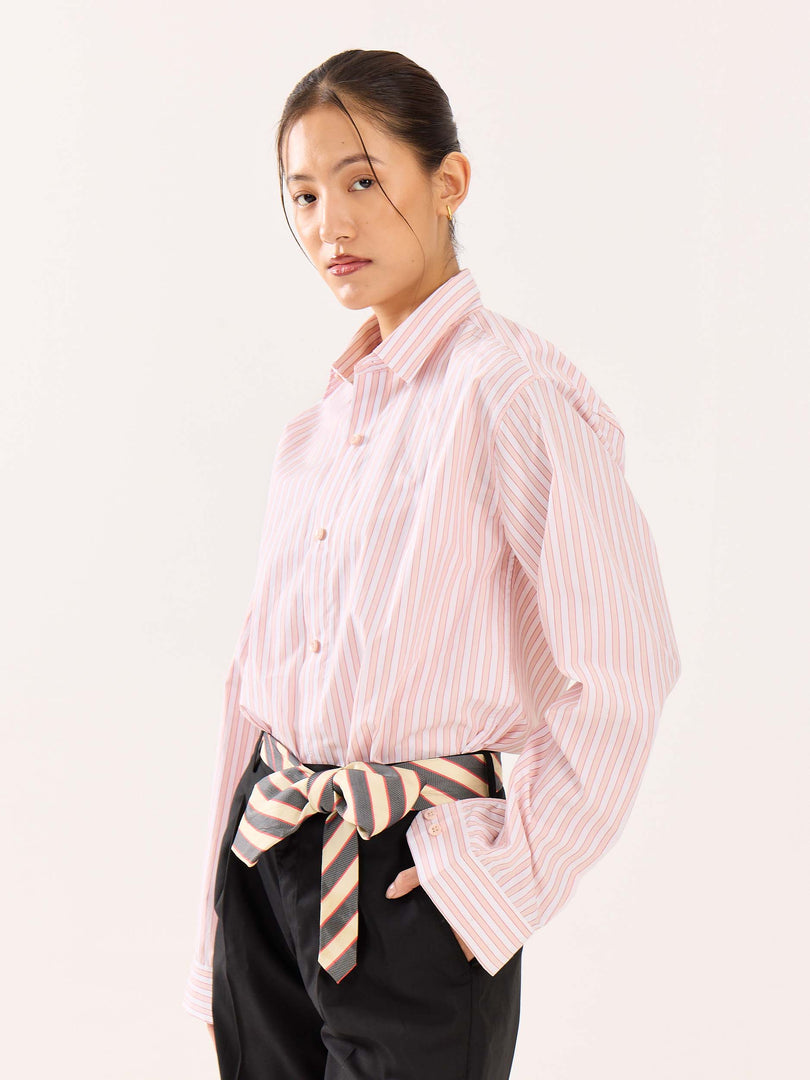 Peach & White Striped Poplin Shirt