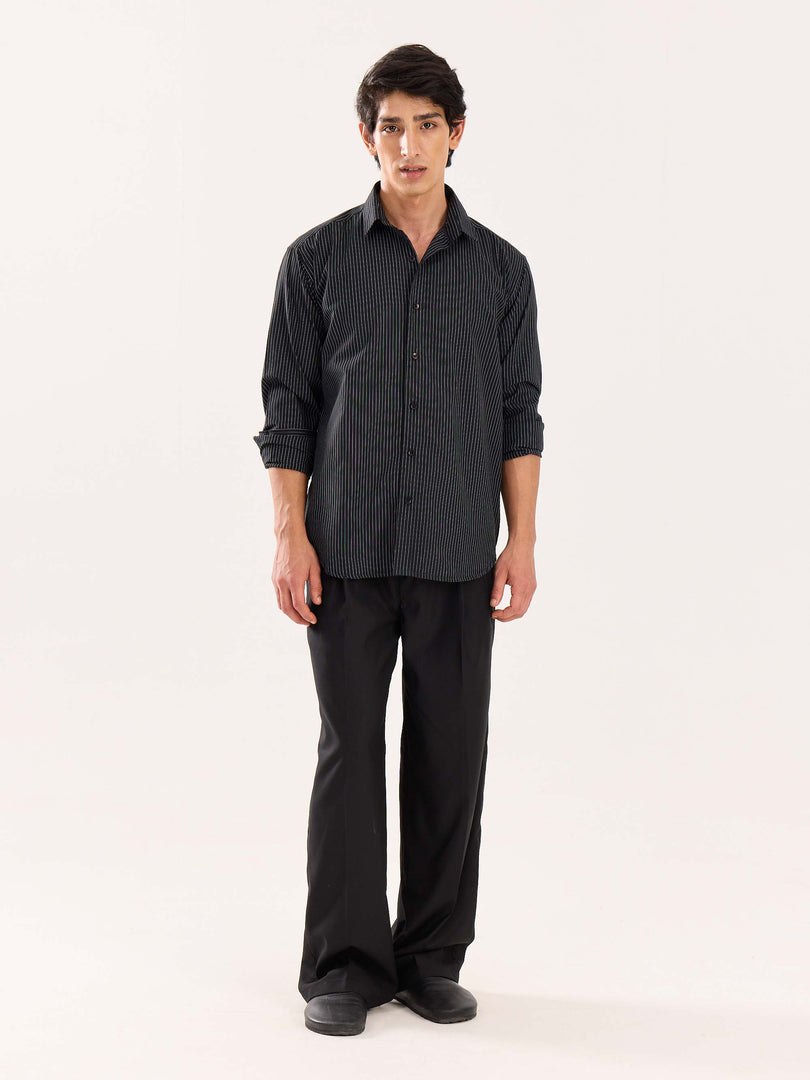 Black Pinstriped Poplin Shirt