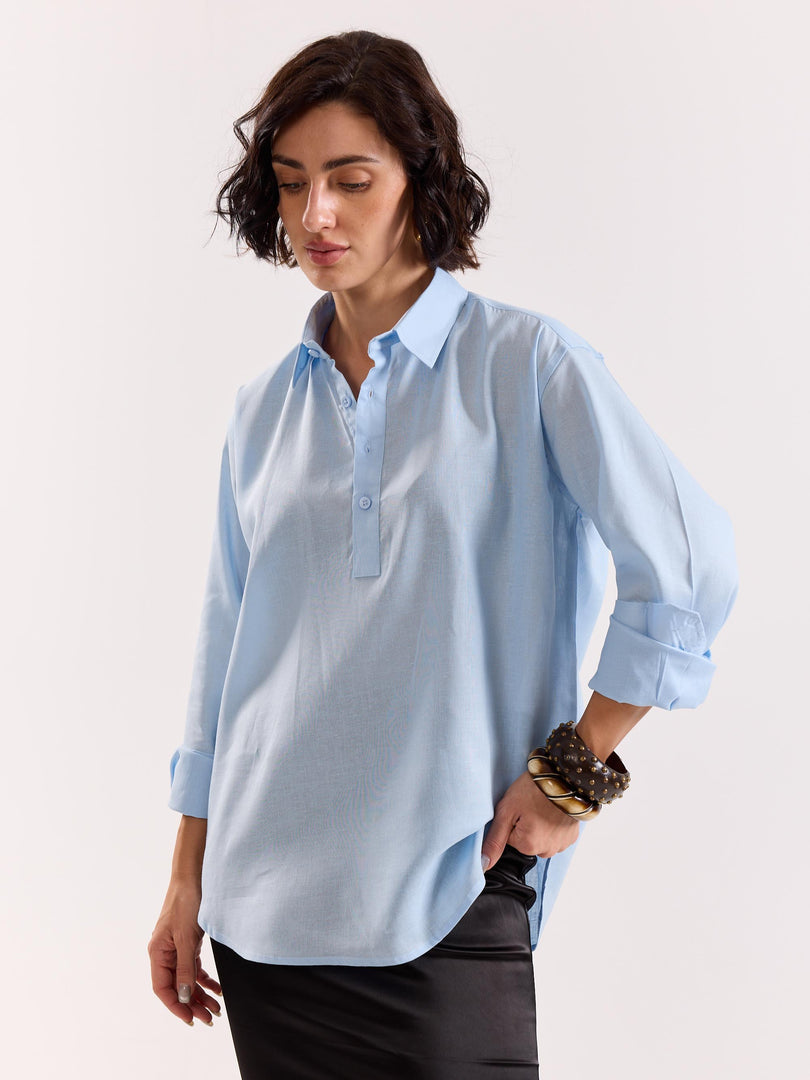 Sky Blue Linen Blend Pullover