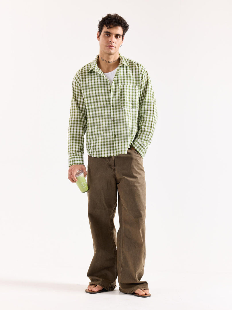 Matcha Seersucker Oversized Shirt