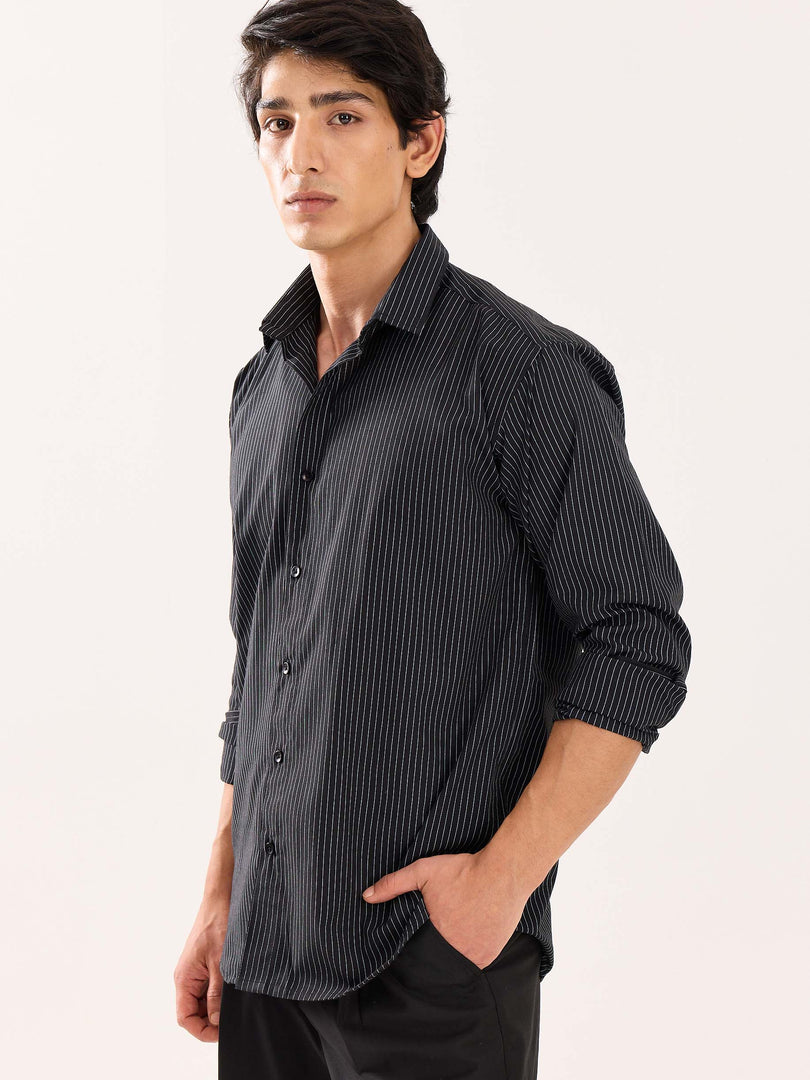 Black Pinstriped Poplin Shirt