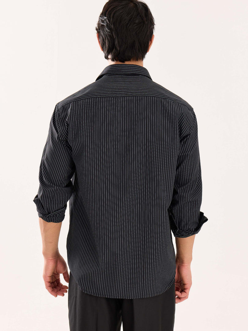 Black Pinstriped Poplin Shirt