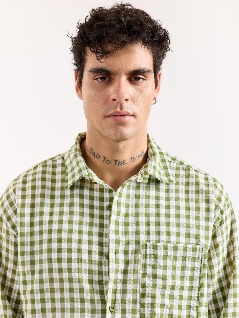 Matcha Seersucker Oversized Shirt