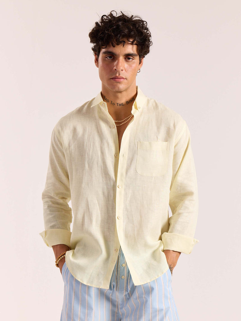 Light Yellow 60s Lea Linen Shirt