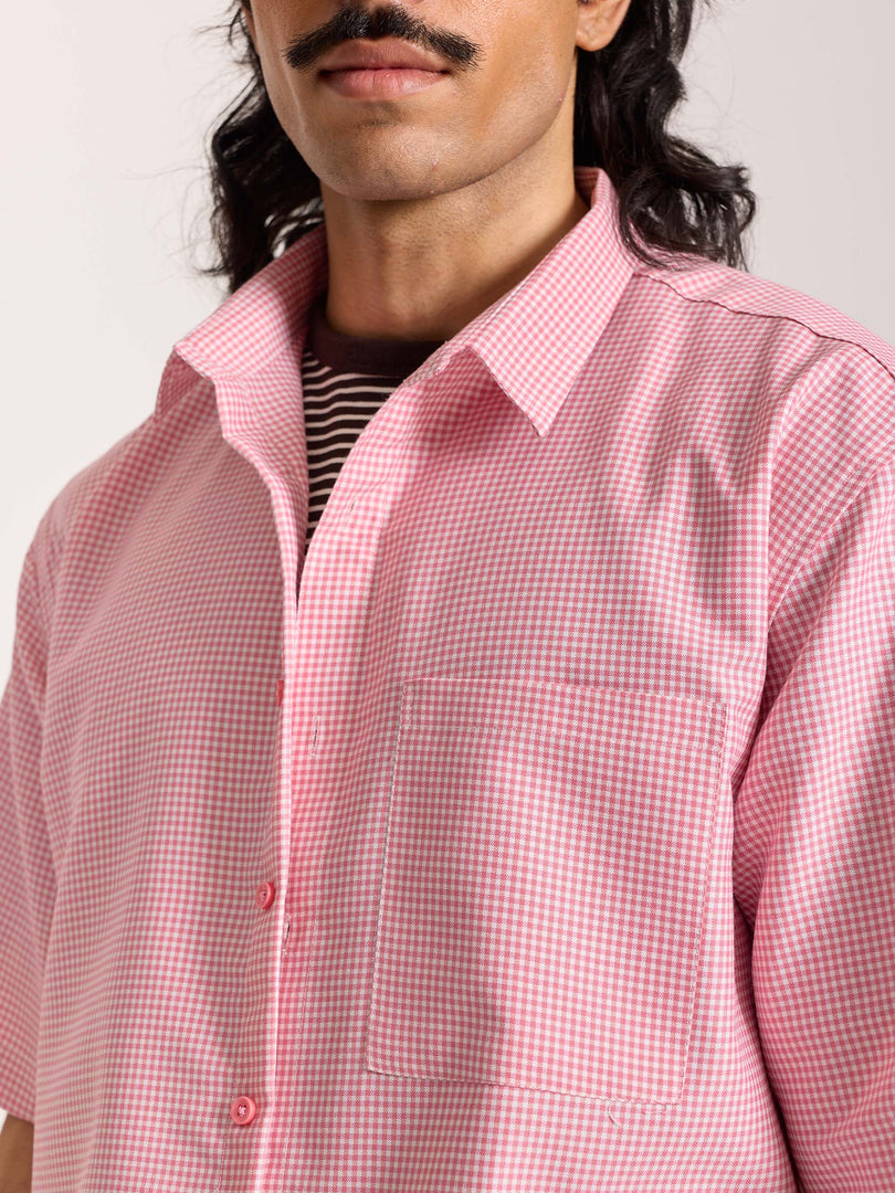 Pink Checkered Cropped Shirt