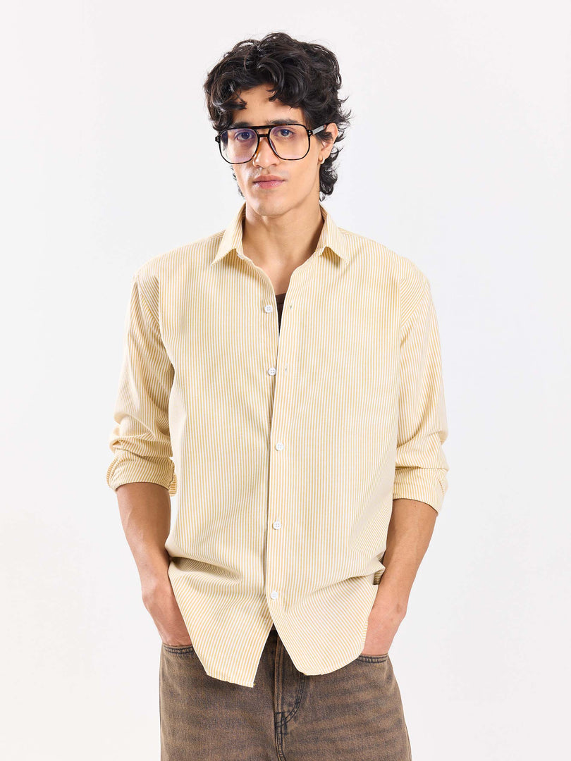 Relaxed Fit Mustard Striped Shirt