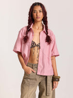 Load image into Gallery viewer, Pink Checkered Cropped Shirt