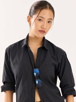 Load image into Gallery viewer, Black Pinstriped Poplin Shirt
