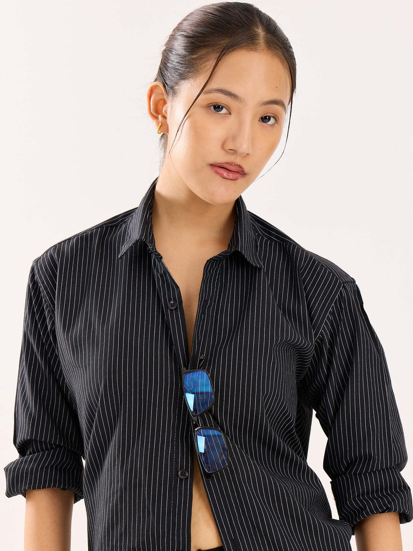 Black Pinstriped Poplin Shirt