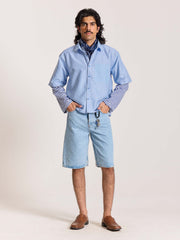 Sky Blue Checkered Cropped Shirt