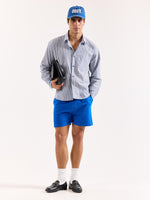 Load image into Gallery viewer, Grey &amp; White Striped Seersucker Oversized Shirt