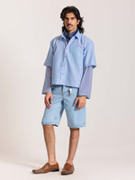 Load image into Gallery viewer, Sky Blue Checkered Cropped Shirt