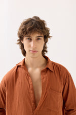 Load image into Gallery viewer, Rust Gauze Holiday Shirt
