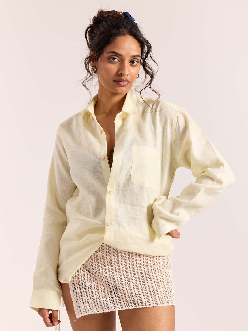Light Yellow 60s Lea Linen Shirt