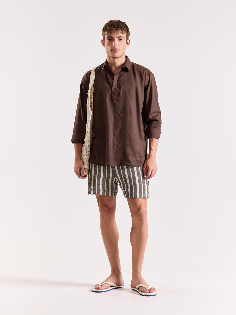 Dark Brown Linen Blend Pullover