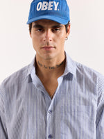 Load image into Gallery viewer, Grey &amp; White Striped Seersucker Oversized Shirt