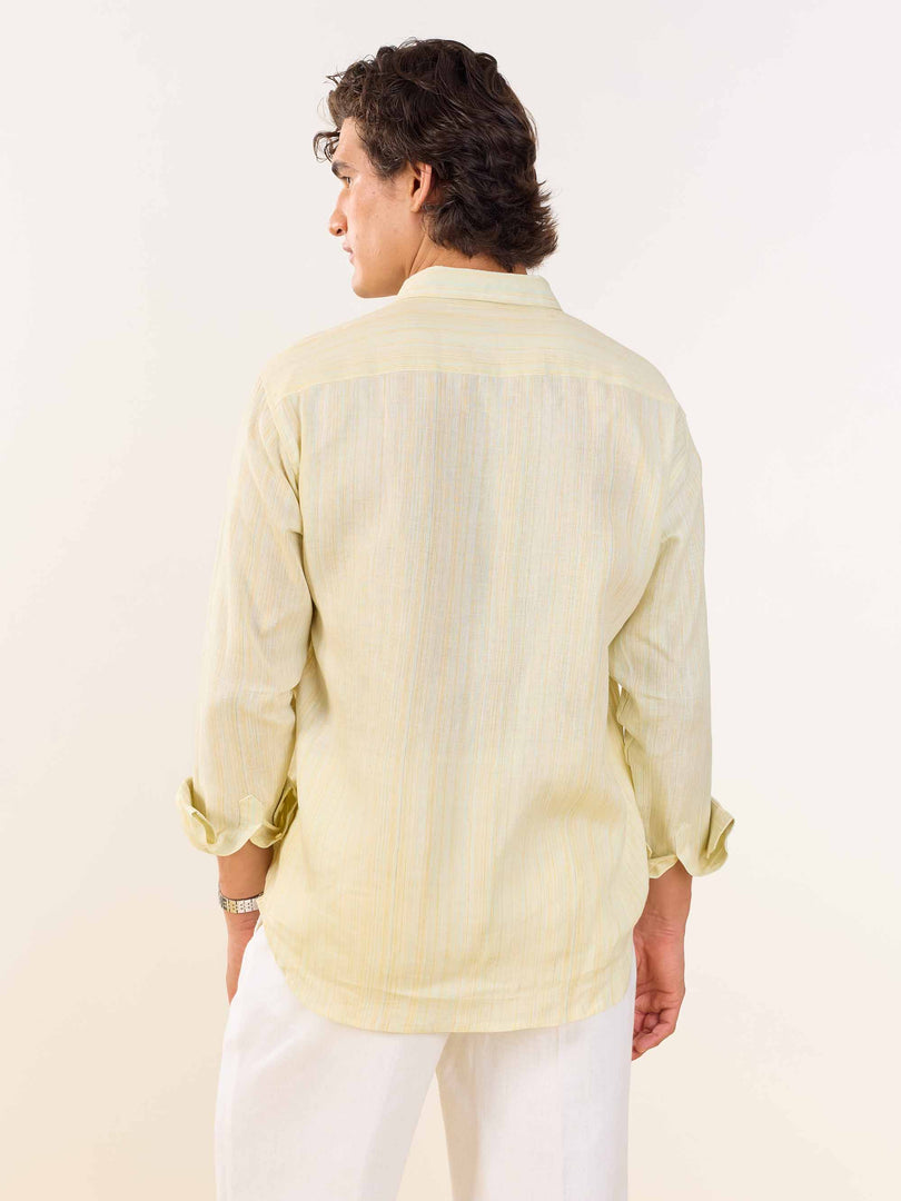 Light Yellow Textured Irish Linen Shirt