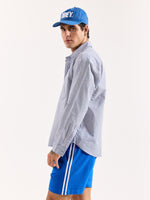 Load image into Gallery viewer, Grey &amp; White Striped Seersucker Oversized Shirt