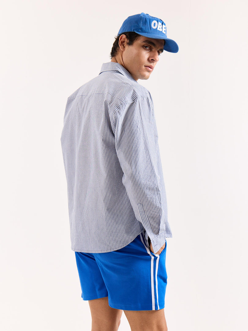 Grey & White Striped Seersucker Oversized Shirt