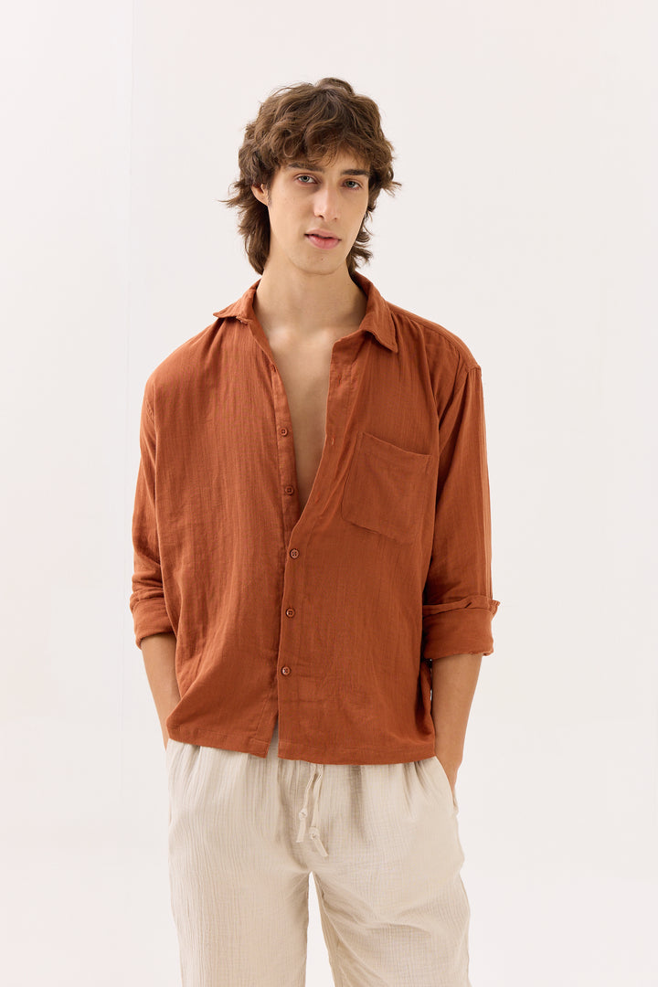 Rust Gauze Holiday Shirt