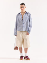 Grey & White Striped Seersucker Oversized Shirt