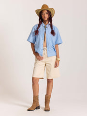 Sky Blue Checkered Cropped Shirt