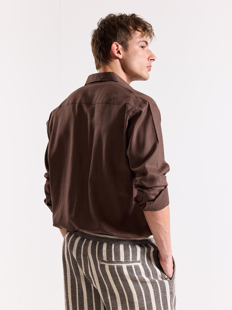 Dark Brown Linen Blend Pullover