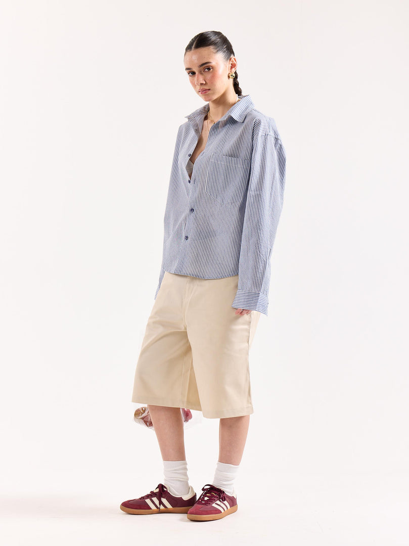 Grey & White Striped Seersucker Oversized Shirt